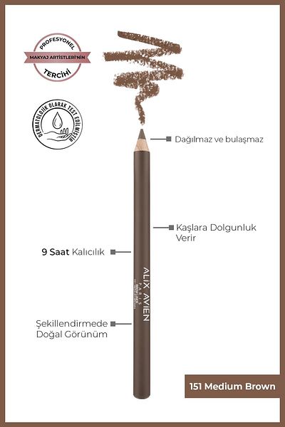 Alix Avien Long-Lasting, Highlighter Shaping Coffee Eyebrow Pencil - Brow Liner 151 Medium Brown