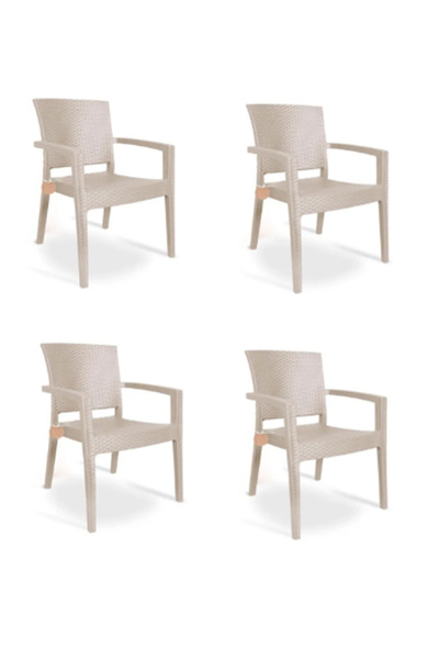 ZİYNET HOME Rattan Sandalye 4 Adet Rattan Victor Kollu Sandalye Koltuk 4'lü S...