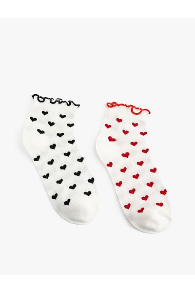 Koton Heart Patterned Set of 2 Multicolored Socks