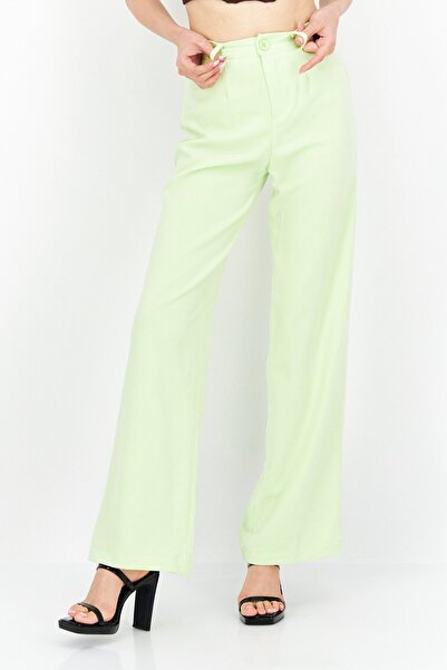 Don't Call Me Jennyfer Women Regular Fit Solid Wide Leg Pants, Light Green