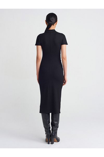 Dilvin 91297 Rochie midi tricotată elastică-Negru