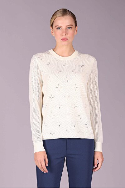 Sempre Pulover din lână pentru femei, cu guler rotund, ajurat - Ivory 2544