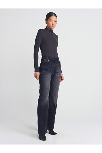 Dilvin 31391 Stand Collar Long Sleeve Top-Anthracite