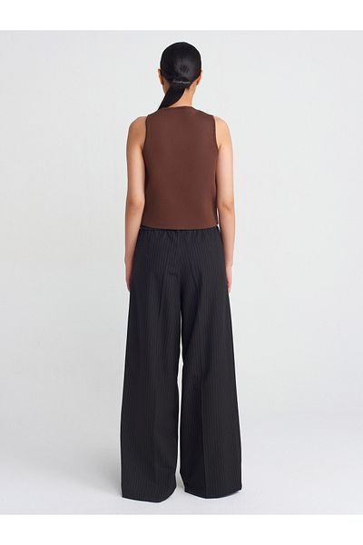 Dilvin 71592 Wide Leg Soft Trousers-Black