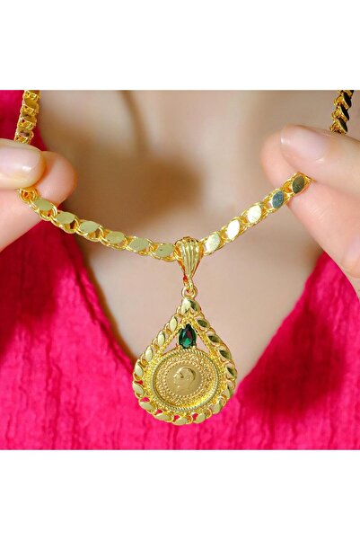 aytekgold 14 Ayar Çeyrekli Yeşil Taşlı Pullu Kolye