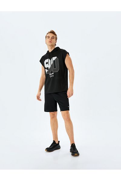 Koton Τυπωμένο Oversize Αμάνικο Σπορ T-shirt με κουκούλα