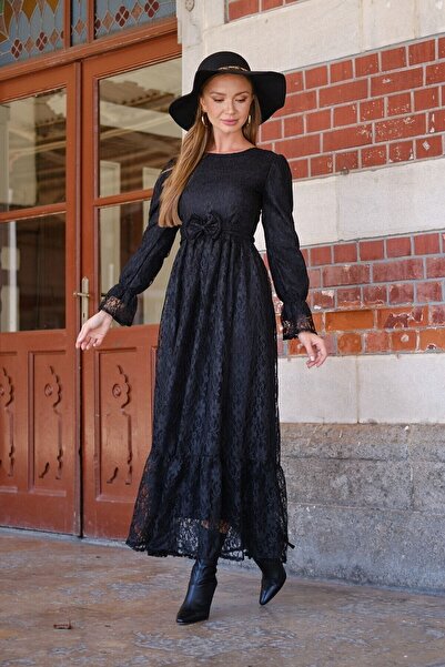 KÜÇÜĞÜM BUTİK Hijab Vintage Μαύρο Δαντελένιο Φόρεμα