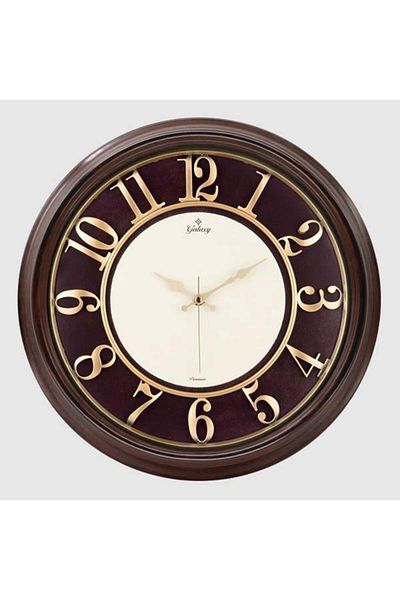 Universal 1963-Ek Wall Watch - Brown Wood Look, Burgundy Frame, 46cm Embossing Numeral Cellophane Protection