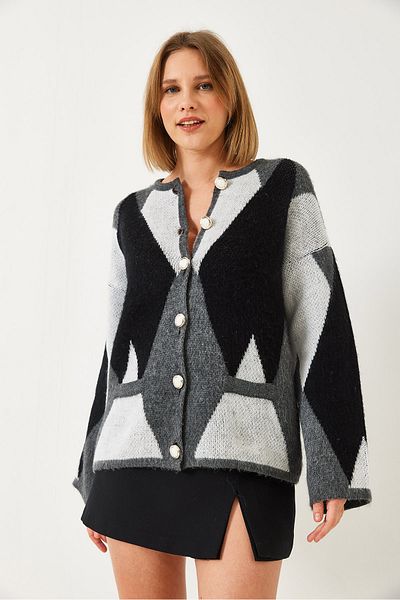 Bianco Lucci Damen-Strickjacke mit Rautenmuster in Übergröße 4021 60261248