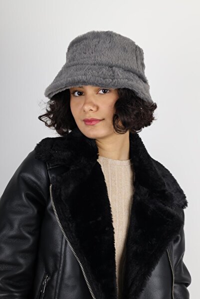 MinaCarin Γυναικείο βελούδινο καπέλο από απαλή υφή από γούνα ανθρακί κουβά