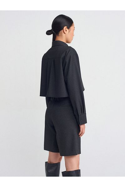 Dilvin 50491 Anthracite Draped Crop Shirt