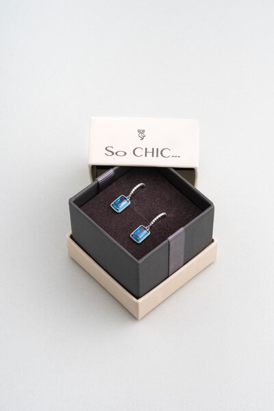 So CHIC... Renkli Taşlı 18 Ayar Beyaz Altın Kaplama Gümüş Charm Küpe