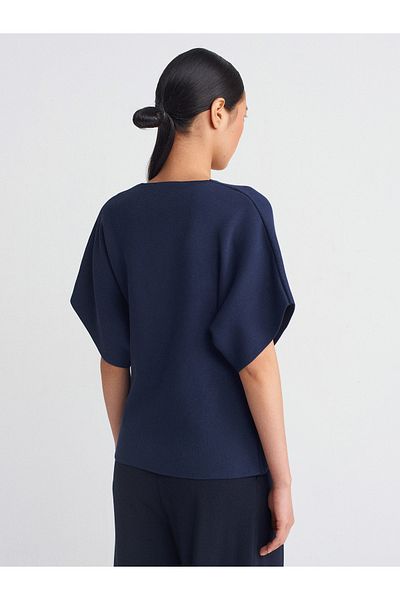 Dilvin 60288 V-Neck Buttoned Knitwear Cardigan-Navy Blue