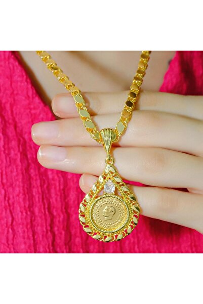 aytekgold 14 Ayar Çeyrekli Pullu Beyaz Taşlı Kolye