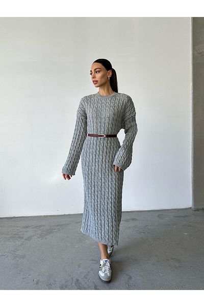 mydukkan.co Gray Hair Knit Maxi Knitwear Dress
