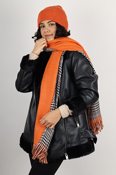 MinaCarin Жіноча помаранчева шапка та двосторонній шарф