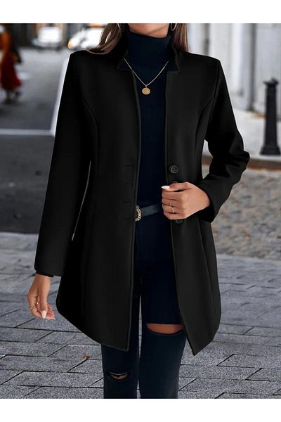 COjans Women's Long Sleeve Swallow Neck Front Button Short Stamp Coat