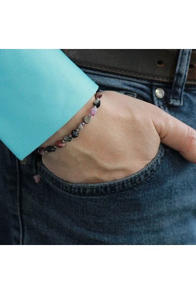 Tesbihane Macrame Braided Natural Cut Tourmaline Natural Stone Men's Bracelet