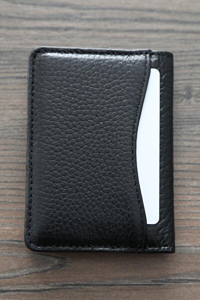 Madmext Siyah Kart Bölmeli Çapraz Detaylı Hakiki Deri Erkek Cüzdan 7256