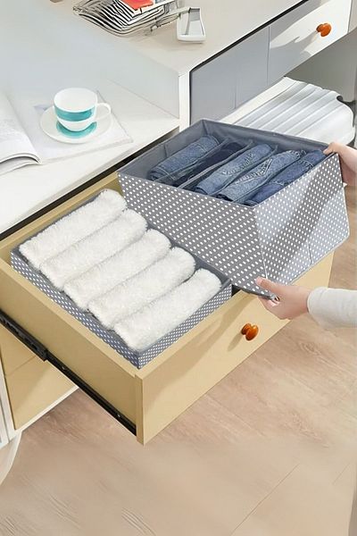 Spartek home textile 4 Pieces 5-Compartment Cabinet-Drawer Organizer for Clothes, Jeans, Sweaters, Shirts, Pants