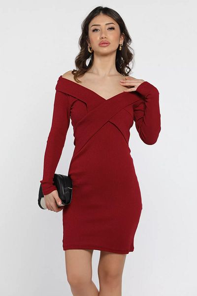 GÜLSELİ Μίνι φόρεμα Claret Red Γυναικείο σταυρωτό γιακά