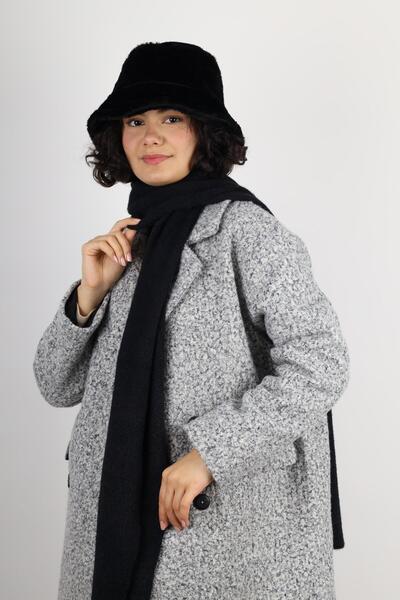 MinaCarin Γυναικείο βελούδινο καπέλο και κασκόλ σε μαύρο χρώμα