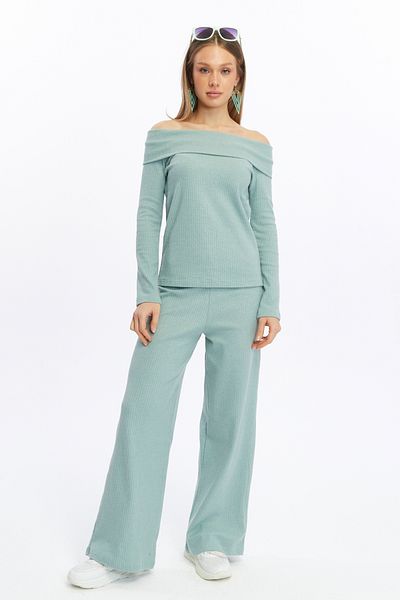 ESPOİRPLUS Women's Mint Green Color Wide Report Hooded Fabric Madonna Collar Bottom-Top Suit My Madonnatak
