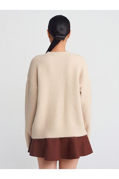 Dilvin 10640 Model Crew Neck Soft Textured Knitwear Sweater - Dark Beige