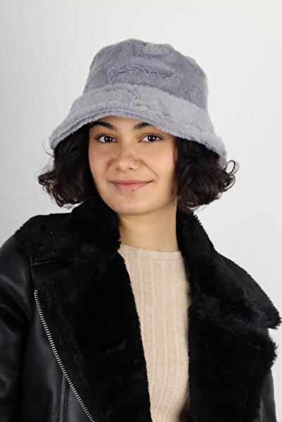 MinaCarin Γυναικείο βελούδινο καπέλο με απαλή υφή γκρι κουβά