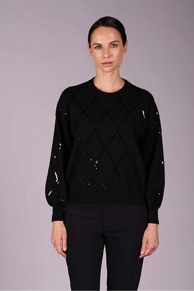 Sempre Pulover de tricotaj pentru femei negre - decolteu, diamante și paiete 2561