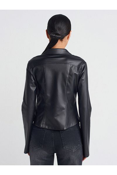 Dilvin 50492 Faux Leather Shirt-Black