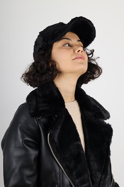 MinaCarin Women's Black Winter Furry Soft Textured Plush Hat