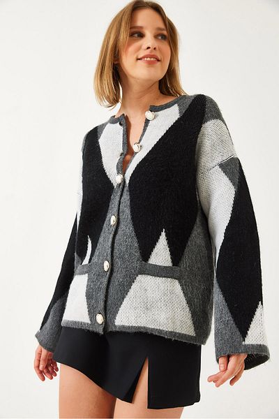 Bianco Lucci Damen-Strickjacke mit Rautenmuster in Übergröße 4021 60261248