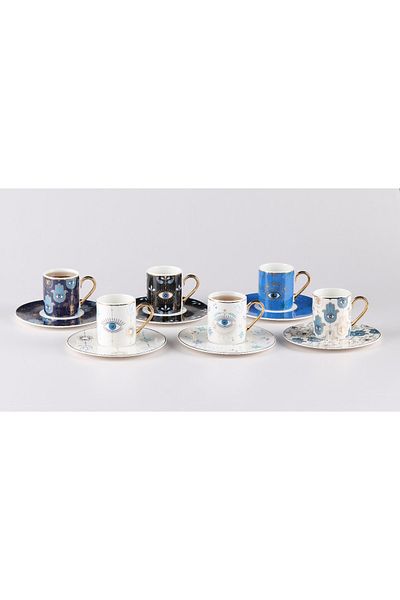 OMS 11152 Model - Tourmaline 12-Piece Set, Porcelain, Blessings, Evil Eye, Astrological Pattern, Modern Style, Coffee Cup Set