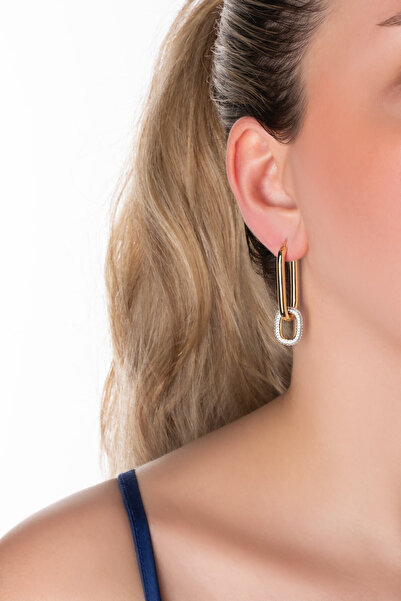 So CHIC... Modern Tasarım 18 Ayar Sarı Altın Kaplama Gümüş Küpe