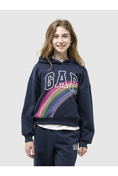 GAP Kız Çocuk Lacivert Gap Logo Relaxed Fleece Sweatshirt