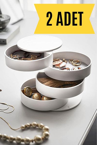 Fesya Home Quadra 2-Piece 4-Tier Swivel Jewelry Organizer - Stylish White Jewelry Box Organizer