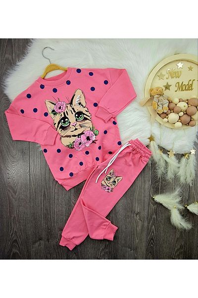 tim tim kids Girl's Cute Cat Tracksuit Set