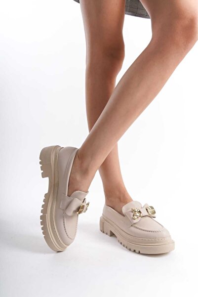 Zaza moda Bej Ayııcık Toka Detaylı Loafer Kadın Ayakkabı