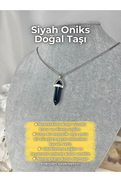 Elifsu Jewelry Siyah Oniks Sağlık Taşı Doğal Taş Kolye / OKUL İÇİN ÖNERİLENLER
