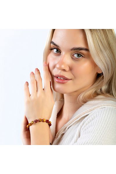 Tesbihane Macrame Braided Facet Cut Mokaite Natural Stone Women's Bracelet