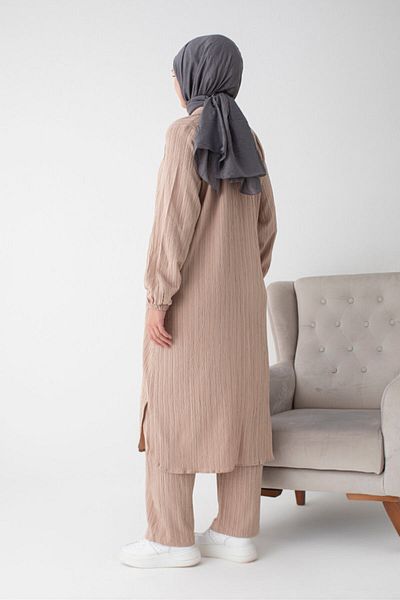 semazen Bürümcük Fabric Hajj and Umrah Dress (2 Pieces) - Mink