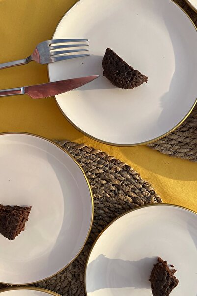 GÖNÜL Seramik Servis Tabağı 6'lı Beyaz Gold G2806