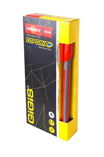 UNIMAX 12-Piece TopGrip 0.7mm Ball Point Pen Set, Red