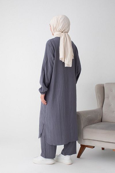 semazen Bürümcük Fabric Hajj and Umrah Dress (2 Pieces) - Smoked