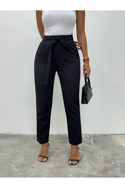 Modamorfo Black Belted Ankle Trousers
