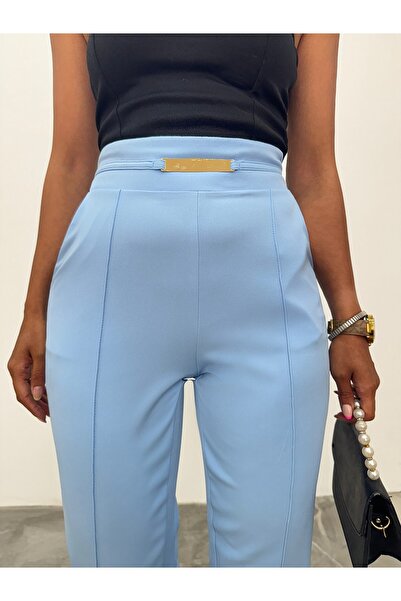 Modamorfo Pantaloni cu talie elastică și buzunare metalice - albastru baby