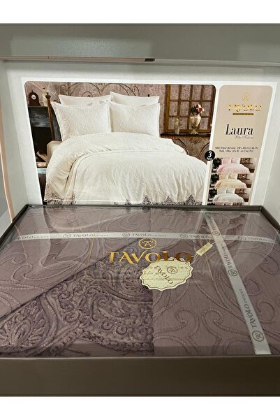 TAVOLO HOME LAURA 3 PARÇA DANTELLİ LÜX YATAK ÖRTÜSÜ