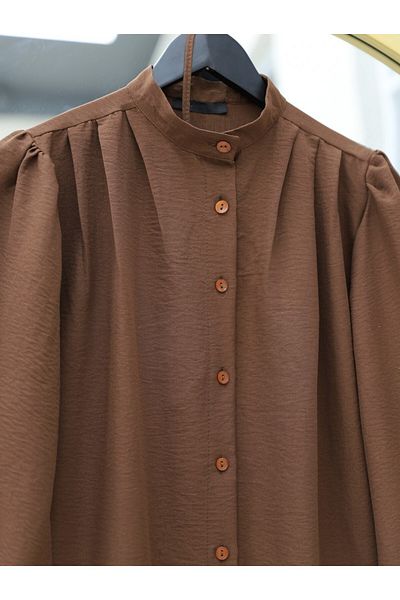 Modamorfo Plissierte Tunika mit halbem Knopf und Taillenband