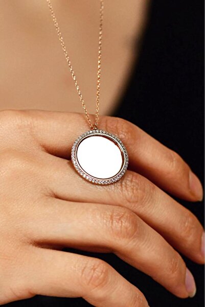 Roza Silver Zirkon Taşlı Rose Yuvarlak İsimli Gümüş Kolye